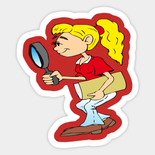 schoolgirl with magnifying glass Sticker